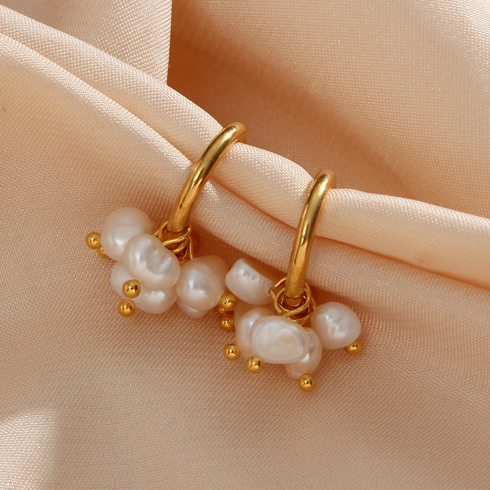 Pearl Cluster Hoops Earrings