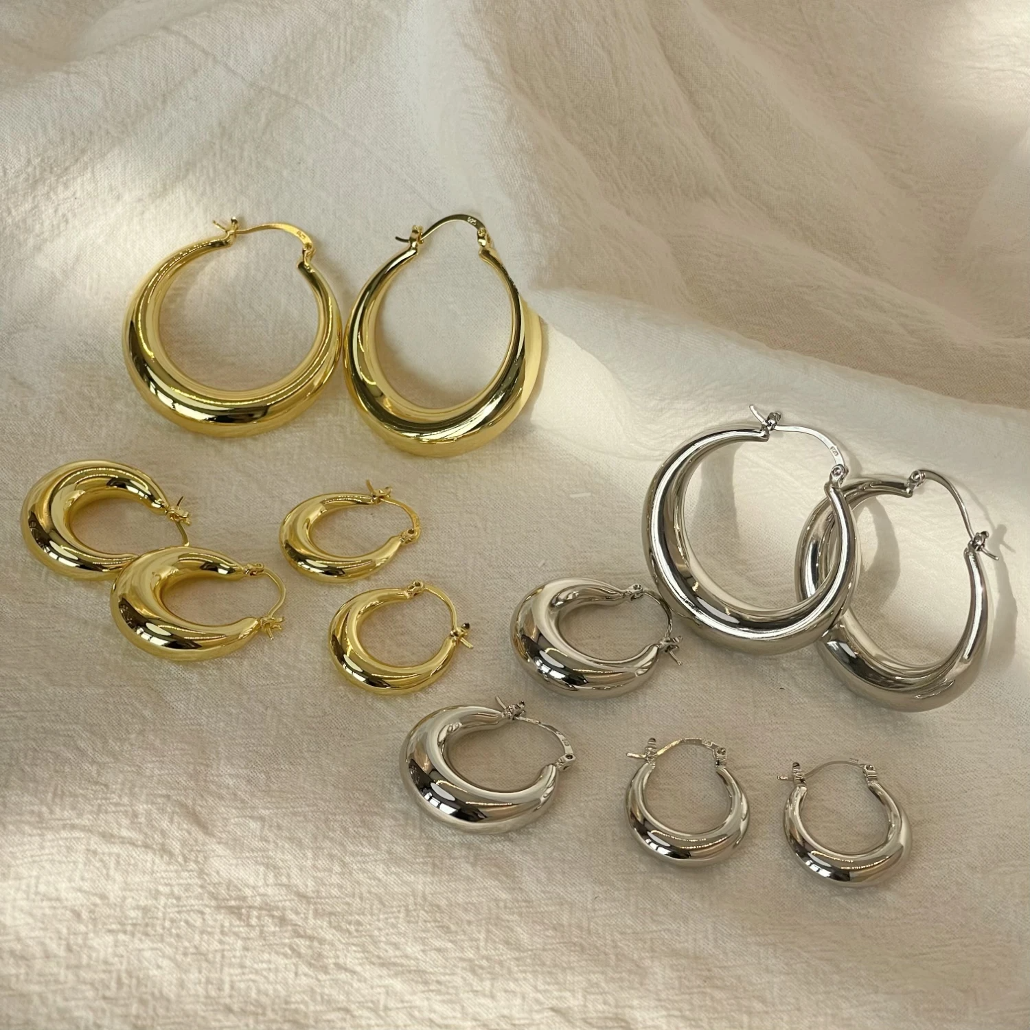 Triple Golden Eclipse Hoops Earrings Bundle