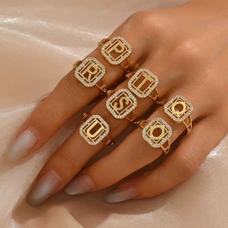 Sparkle Letter Ring '18k Gold Plated'