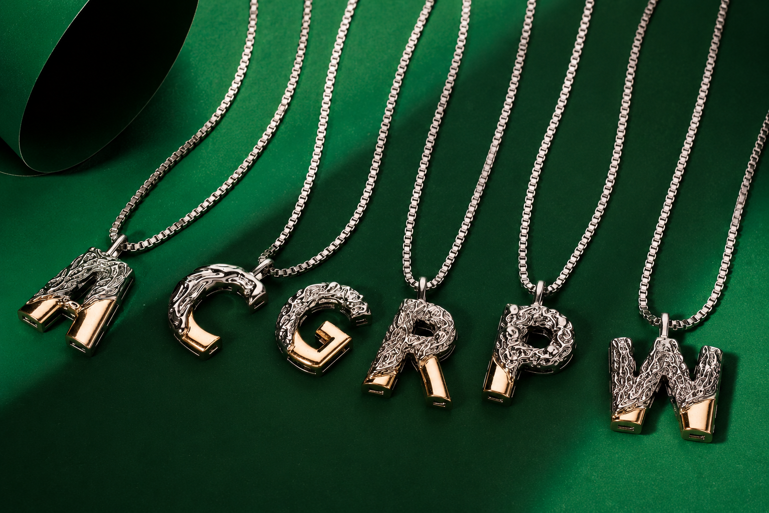 Gold & Silver Block Letter Necklace '18k Gold Plated' Stainless Steel