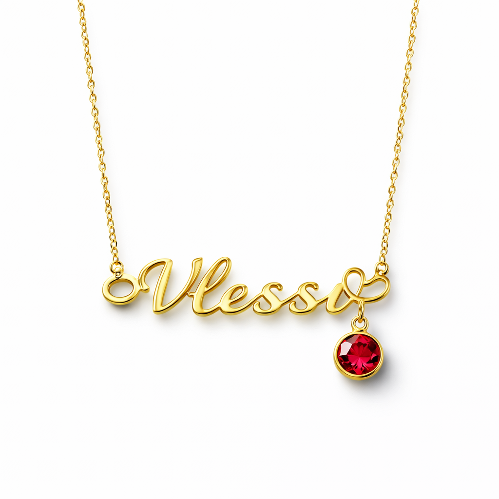 Name Necklace with Birthstone