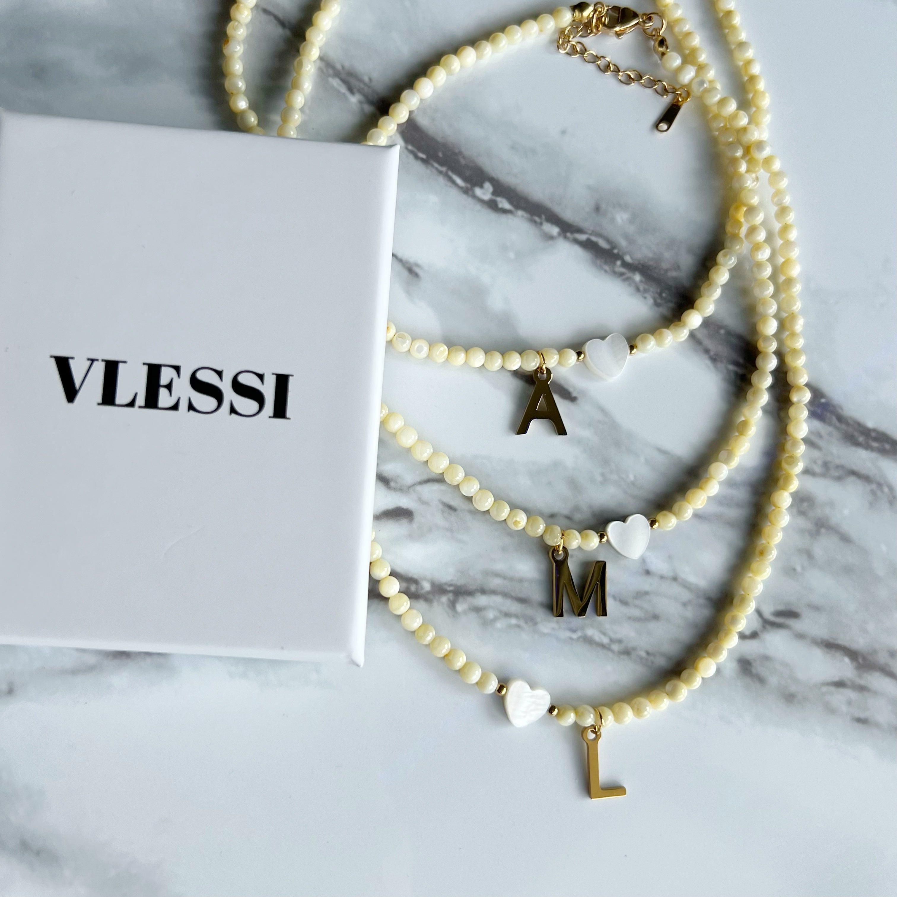 Beige Beads Initial Choker '18k Gold Plated'