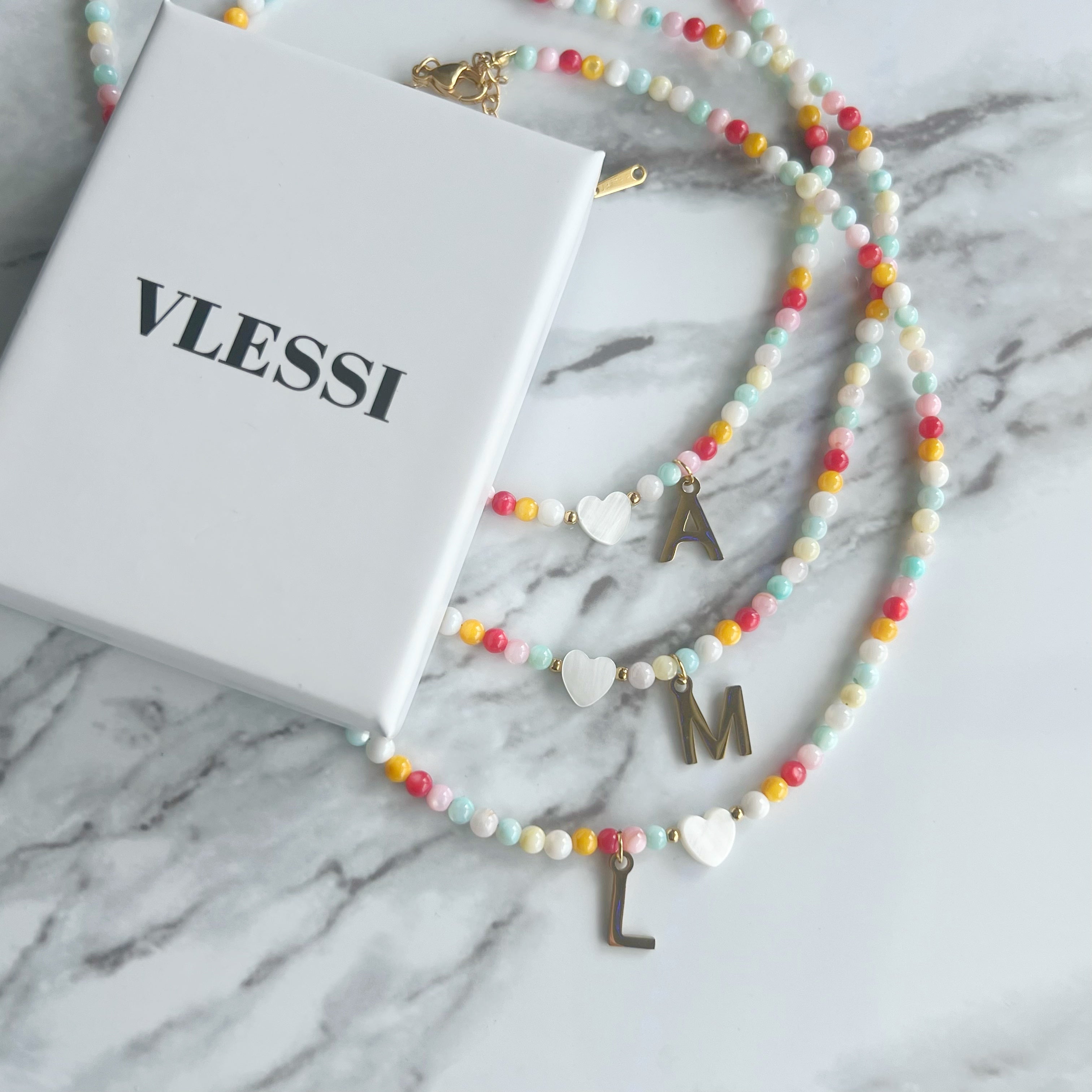 Rainbow Beads Initial Choker '18k Gold Plated'