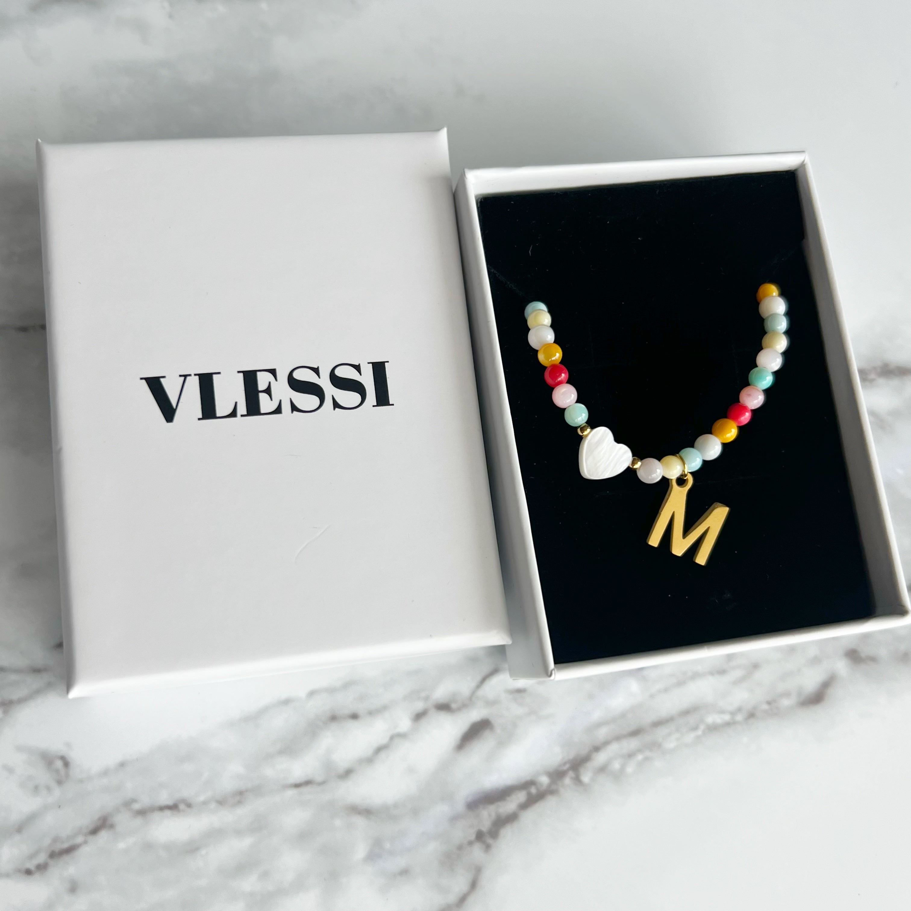 Rainbow Beads Initial Choker '18k Gold Plated'