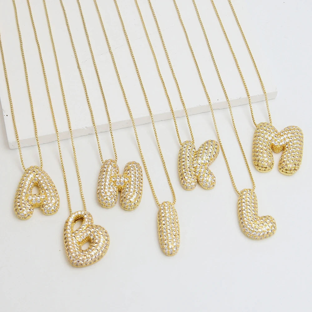 Iced Out Bubble Letter Necklace '18k Gold Plated'