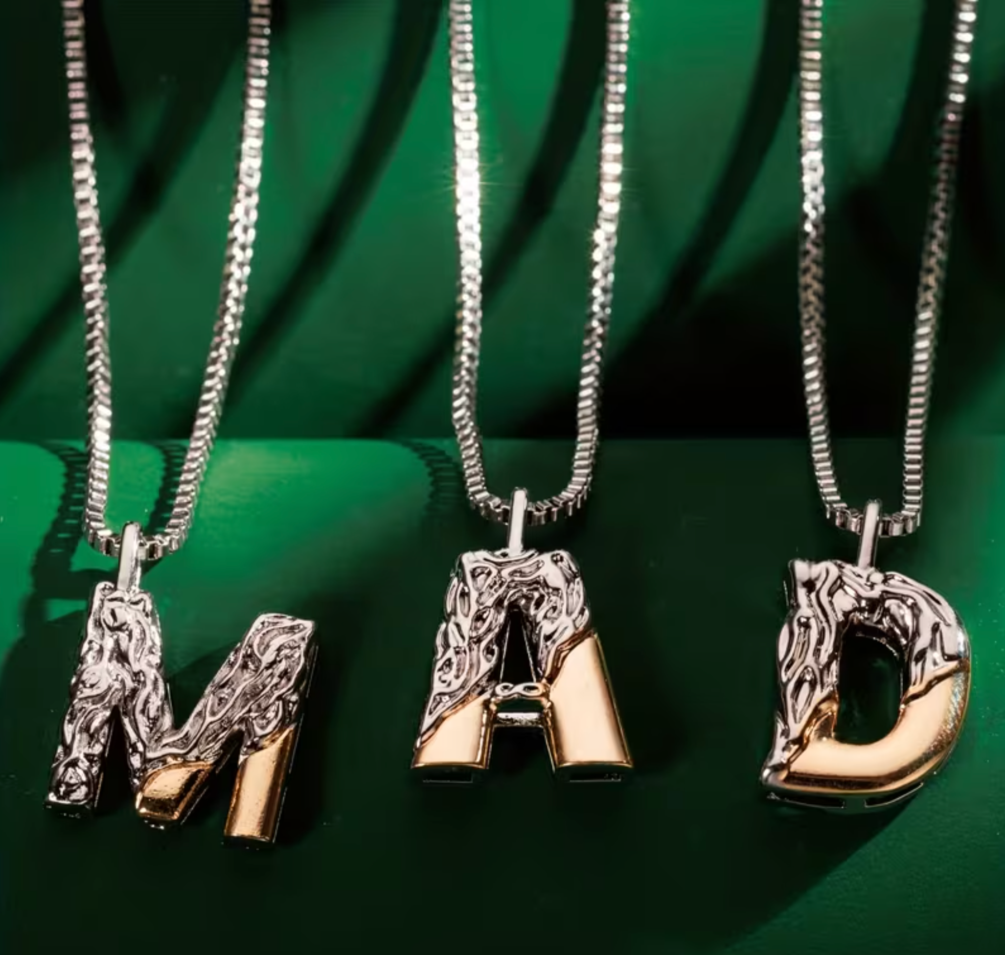 Gold & Silver Block Letter Necklace '18k Gold Plated' Stainless Steel