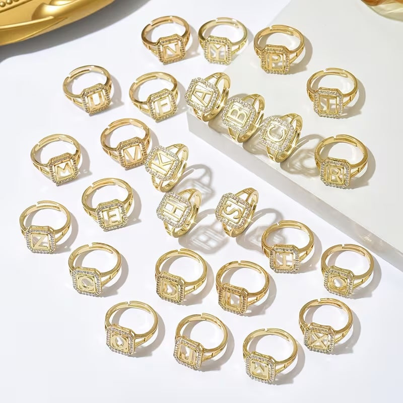 Sparkle Letter Ring '18k Gold Plated'