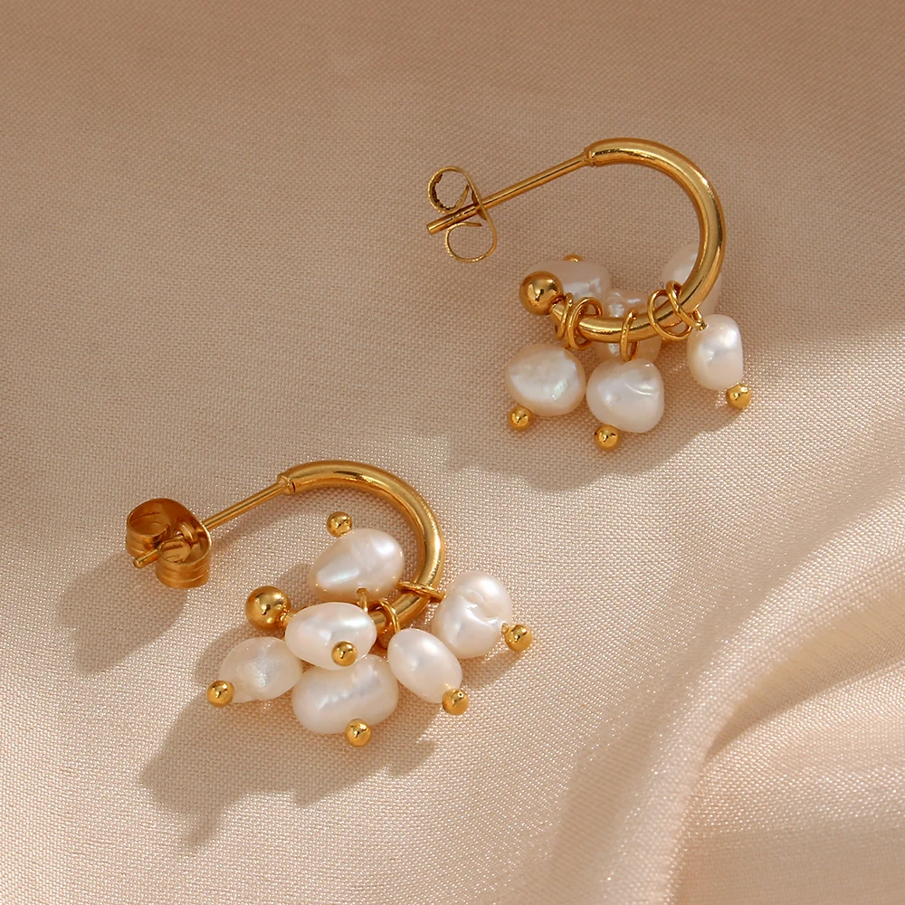 Pearl Cluster Hoops Earrings