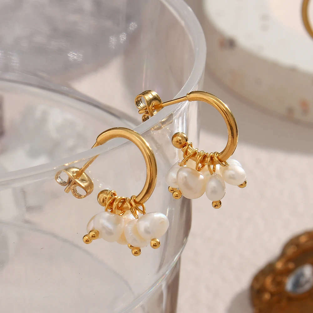 Pearl Cluster Hoops Earrings
