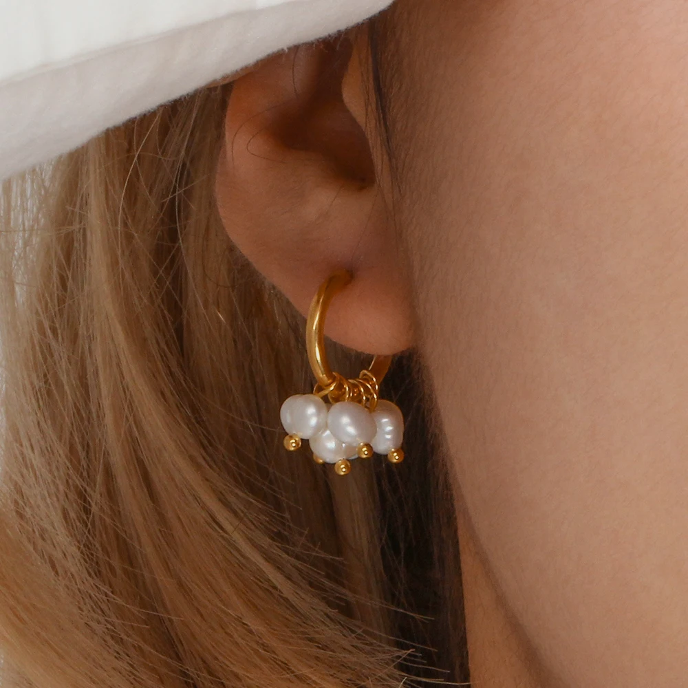 Pearl Cluster Hoops Earrings