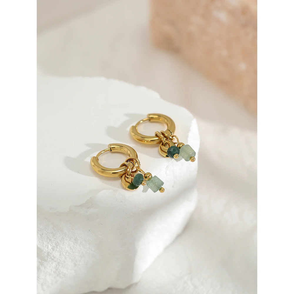 Emerald Charm Hoops Earrings