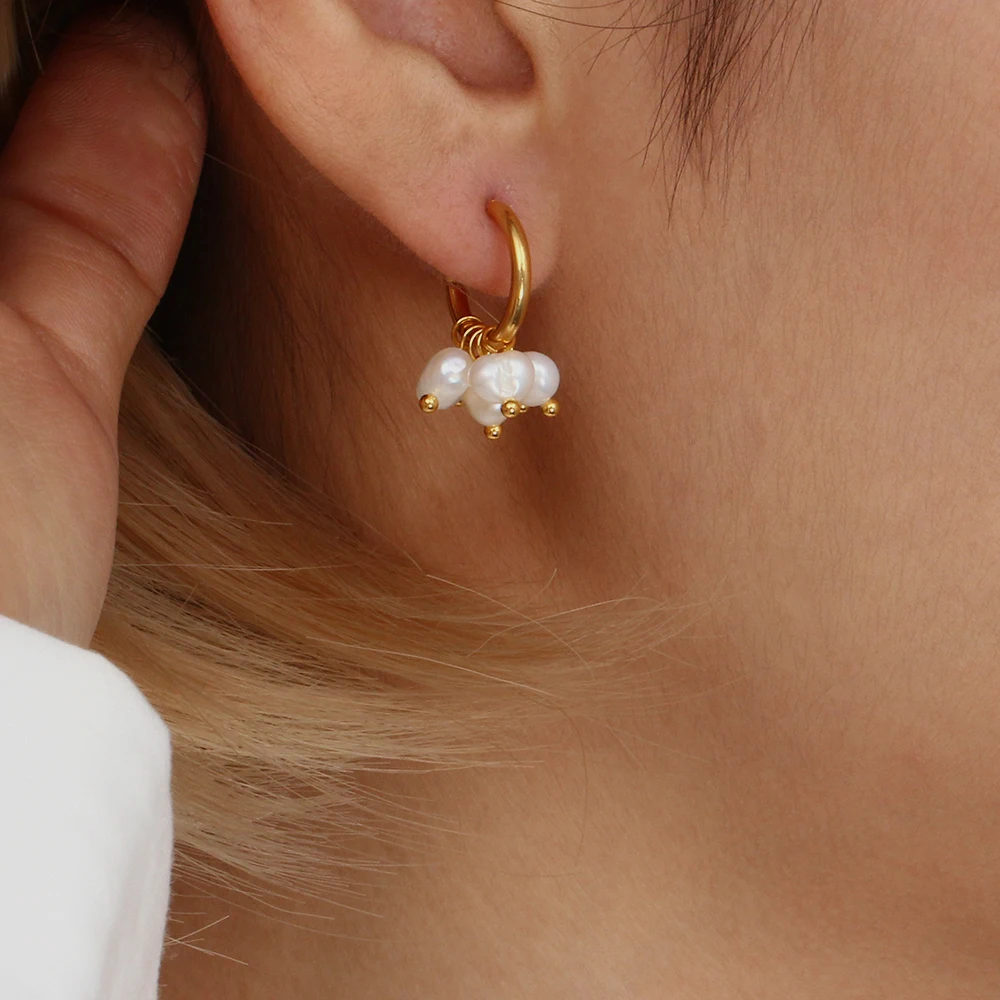 Pearl Cluster Hoops Earrings