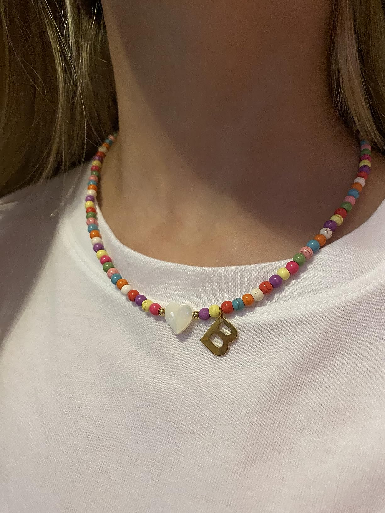 Colorful Beads Initial Choker '18k Gold Plated'