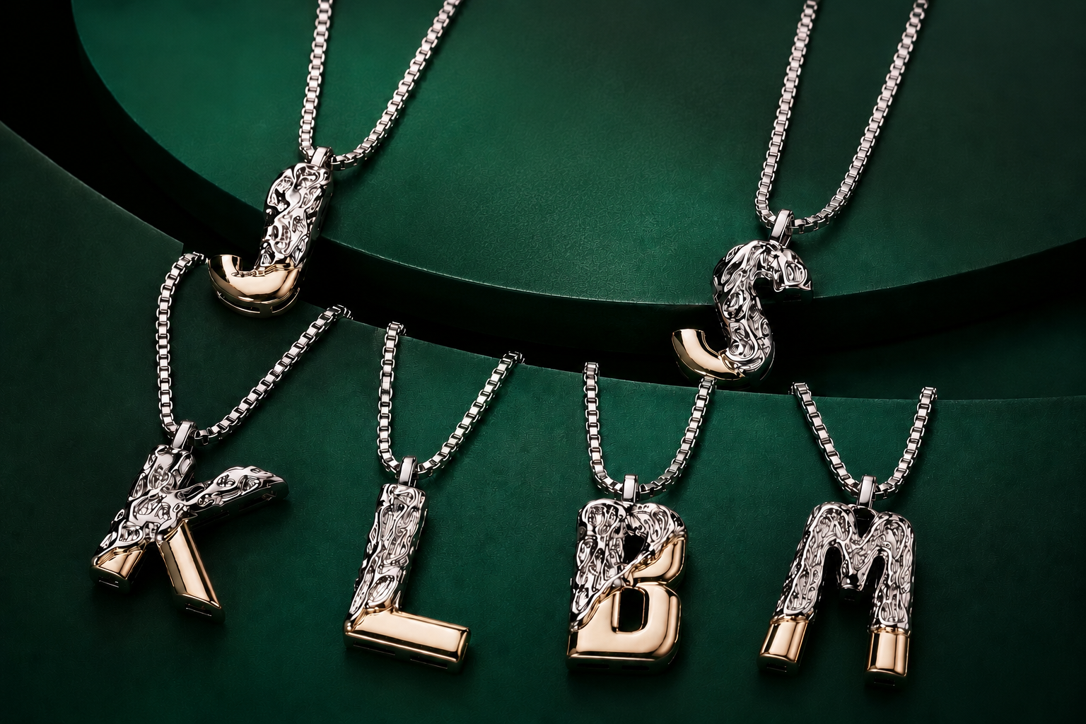 Gold & Silver Block Letter Necklace '18k Gold Plated' Stainless Steel