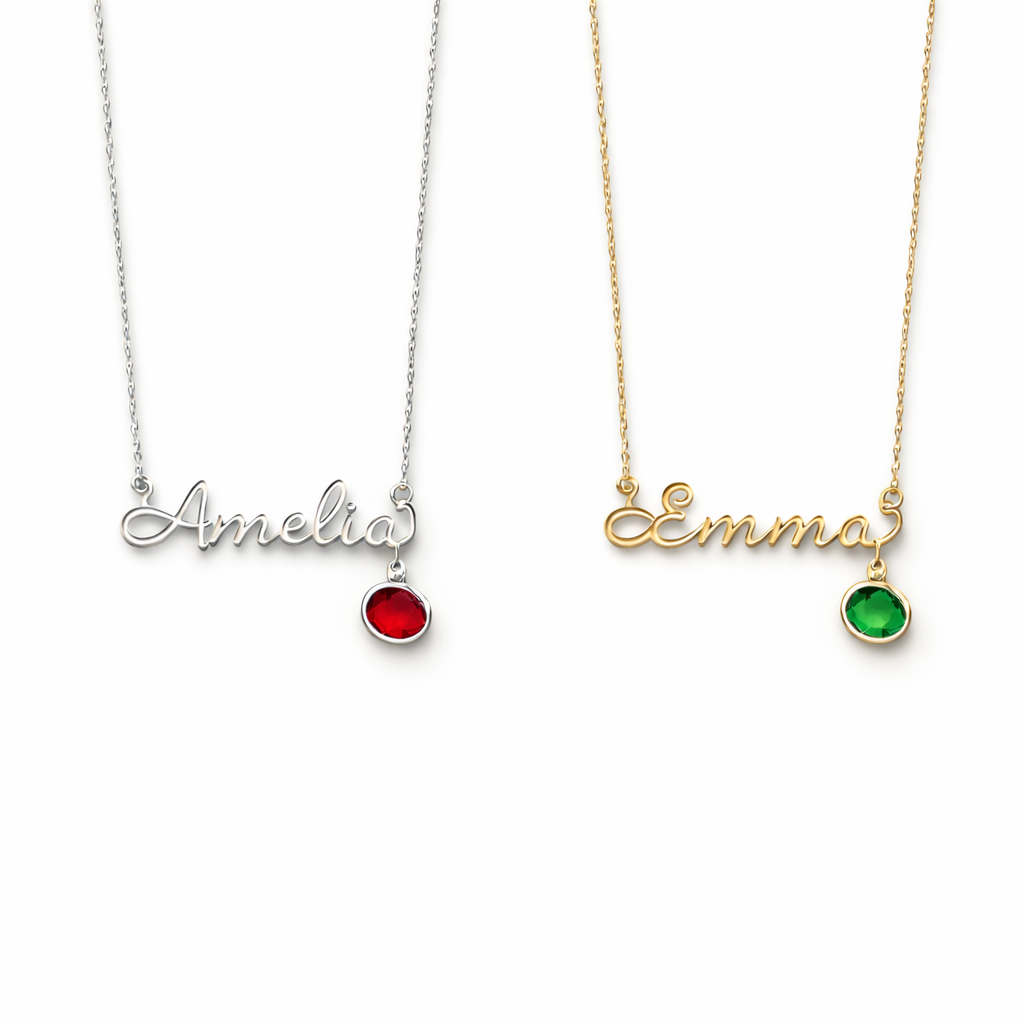 Name Necklace with Birthstone