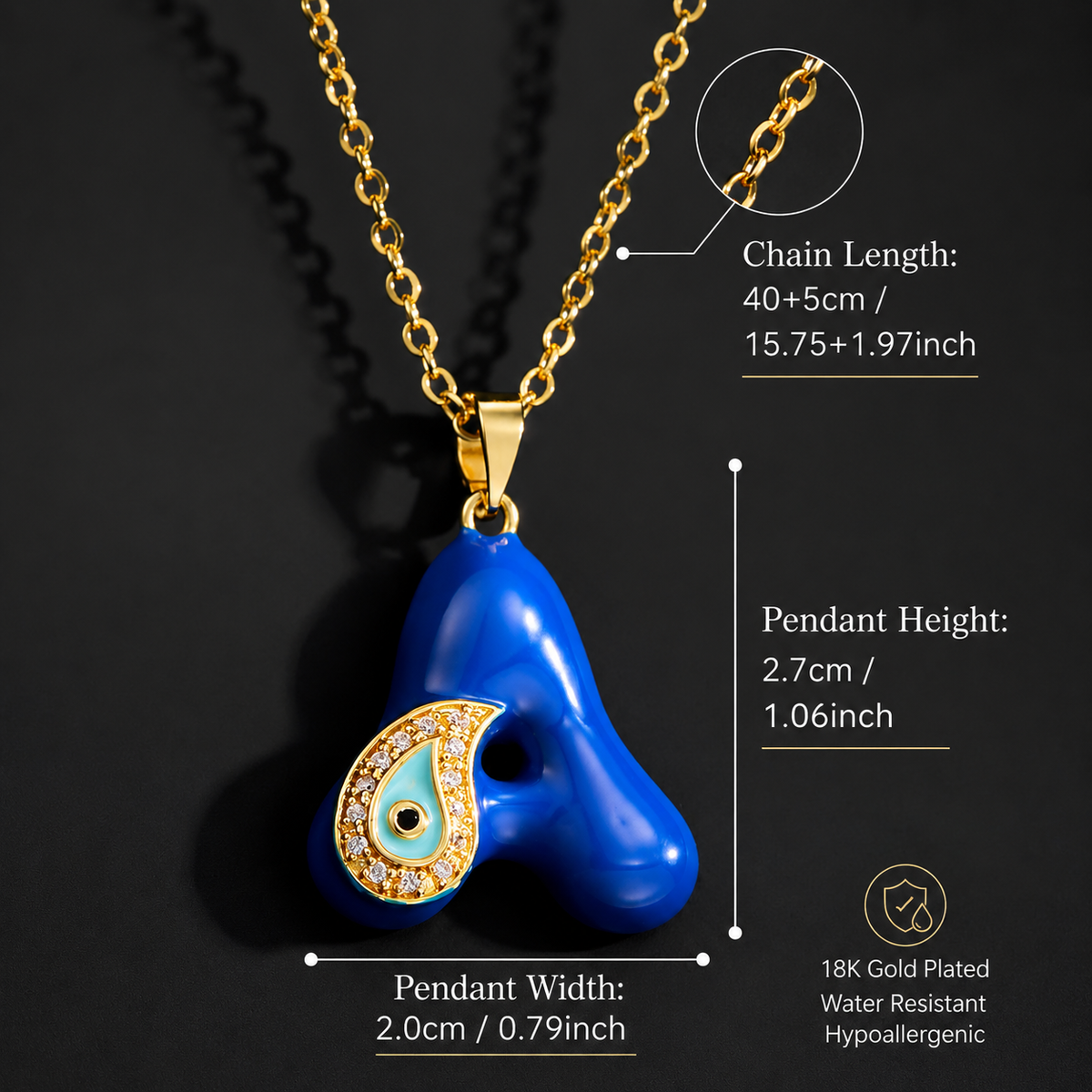 Evil Eye Initial Necklace '18k Gold Plated'