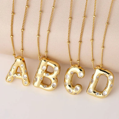 Sparkling Bubble Initial Necklace '18k Gold Plated'