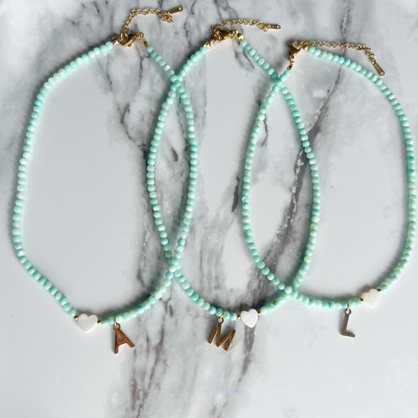 Mint Initial Choker Beads '18k Gold Plated'