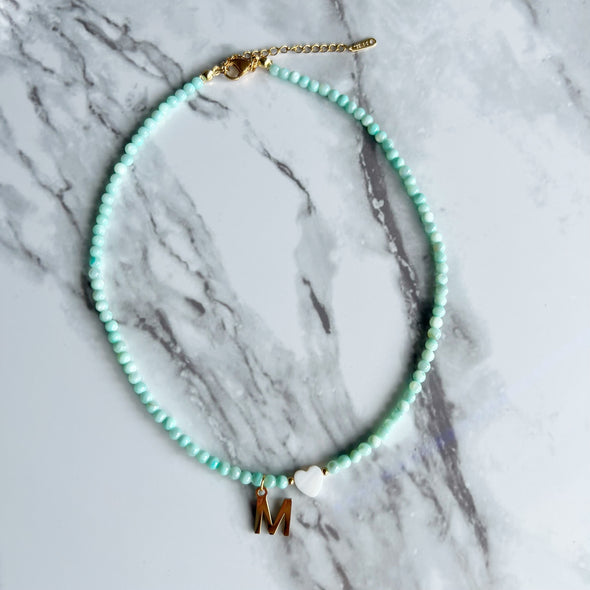 Mint Initial Choker Beads '18k Gold Plated'