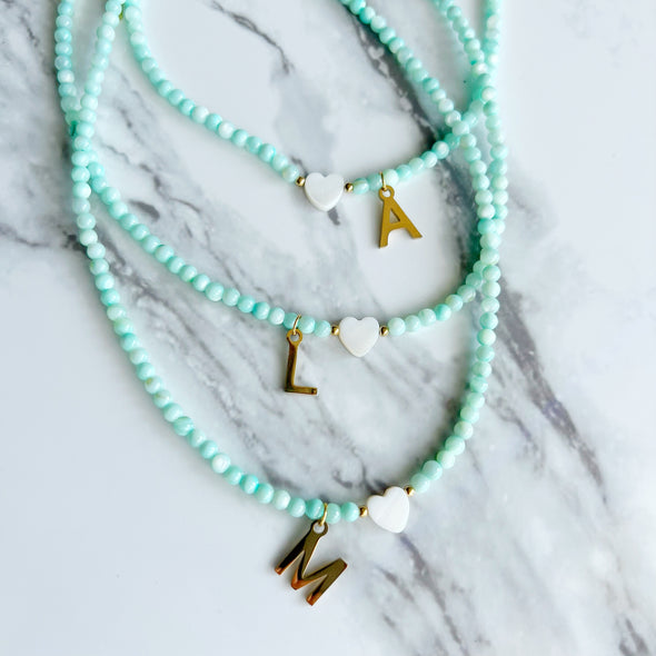 Mint Initial Choker Beads '18k Gold Plated'