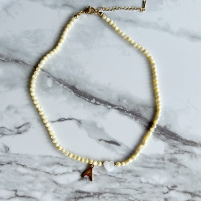 Beige Beads Initial Choker '18k Gold Plated'