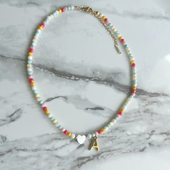 Rainbow Beads Initial Choker '18k Gold Plated'