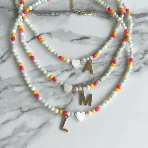Rainbow Beads Initial Choker '18k Gold Plated'