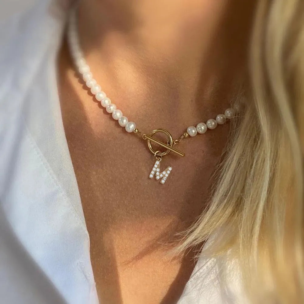 Pearl Kinda Girl Initial Necklace '18k Gold Plated'