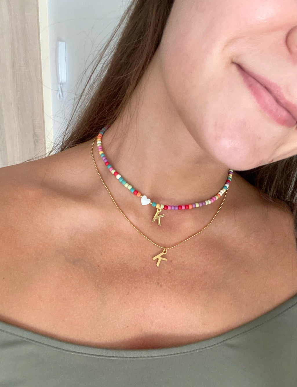 Colorful Beads Initial Choker '18k Gold Plated'