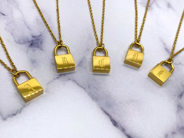 Old English Initial Lock Necklace '18k Gold Plated'
