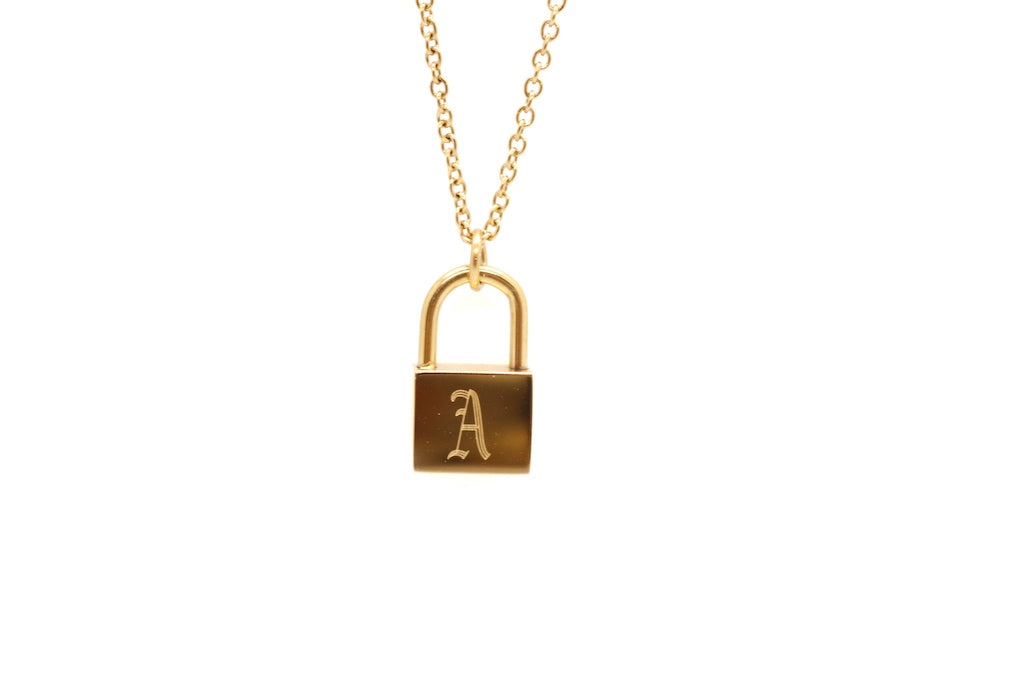 Personalized Initial J Lovers Padlock Lock Pendant Necklace