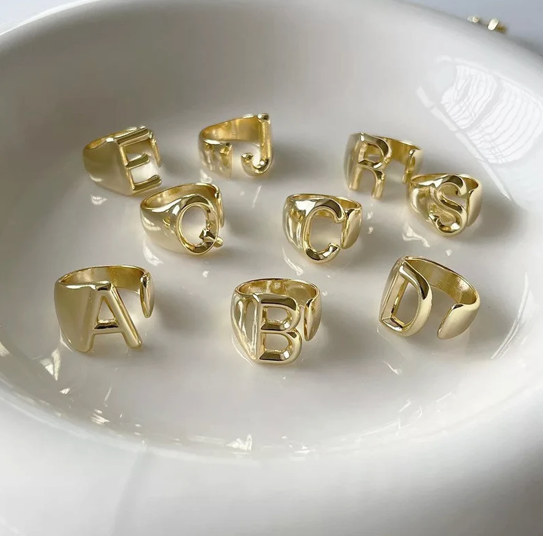 "Chunky Letter Ring" 18k Gold Plated
